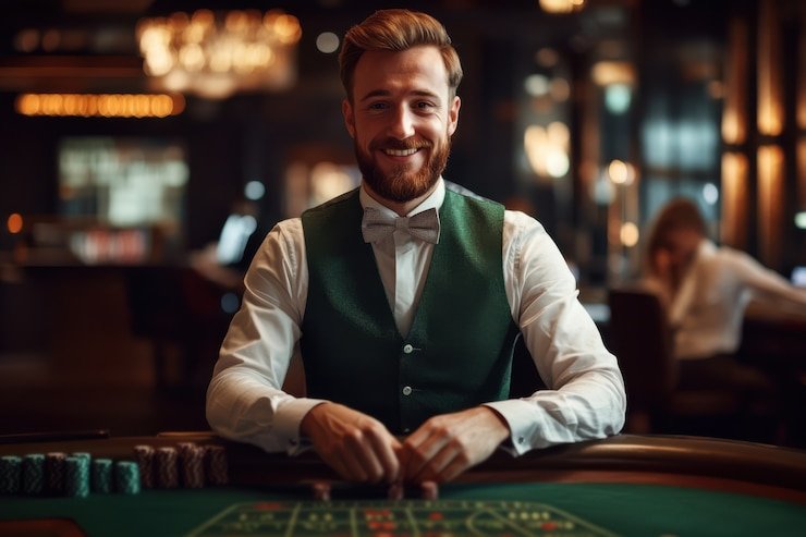 Tampilan langsung studio Roulette Langsung ragam 4d dengan dealer profesional dan roda roulette fisik